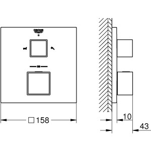 Technische Zeichnung: Grohe Grohtherm Cube Thermostat-Wannenbatterie mit Maßen.