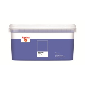 Alpina Innenfarbe Pantone Amparo Blue, 1L Eimer. Matte Wandfarbe in Tiefblau.