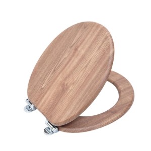 WC Sitz Sinobath mit Absenk-Automatik, helle Eichenholzmaserung. Robuster Toilettensitz aus MDF.