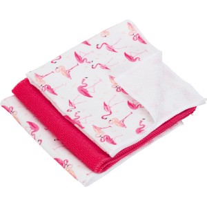 3er-Set Mikrofaser Allzwecktücher: Pink, Weiß, Flamingo-Muster. Ideal für die Reinigung im Haushalt.
