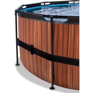 Detailansicht des runden EXIT Wood Pools Ø450cm mit Holzoptik und Stahlrahmen.