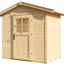 Unbehandeltes Holz-Gartenhaus Monza mit Satteldach, 205x174 cm. Naturholz mit Tür und Fenster.