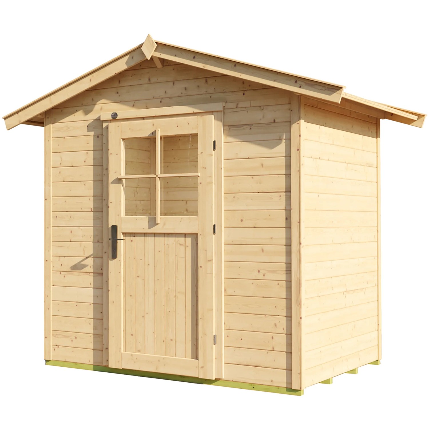 Unbehandeltes Holz-Gartenhaus Monza mit Satteldach, 205x174 cm. Naturholz mit Tür und Fenster.