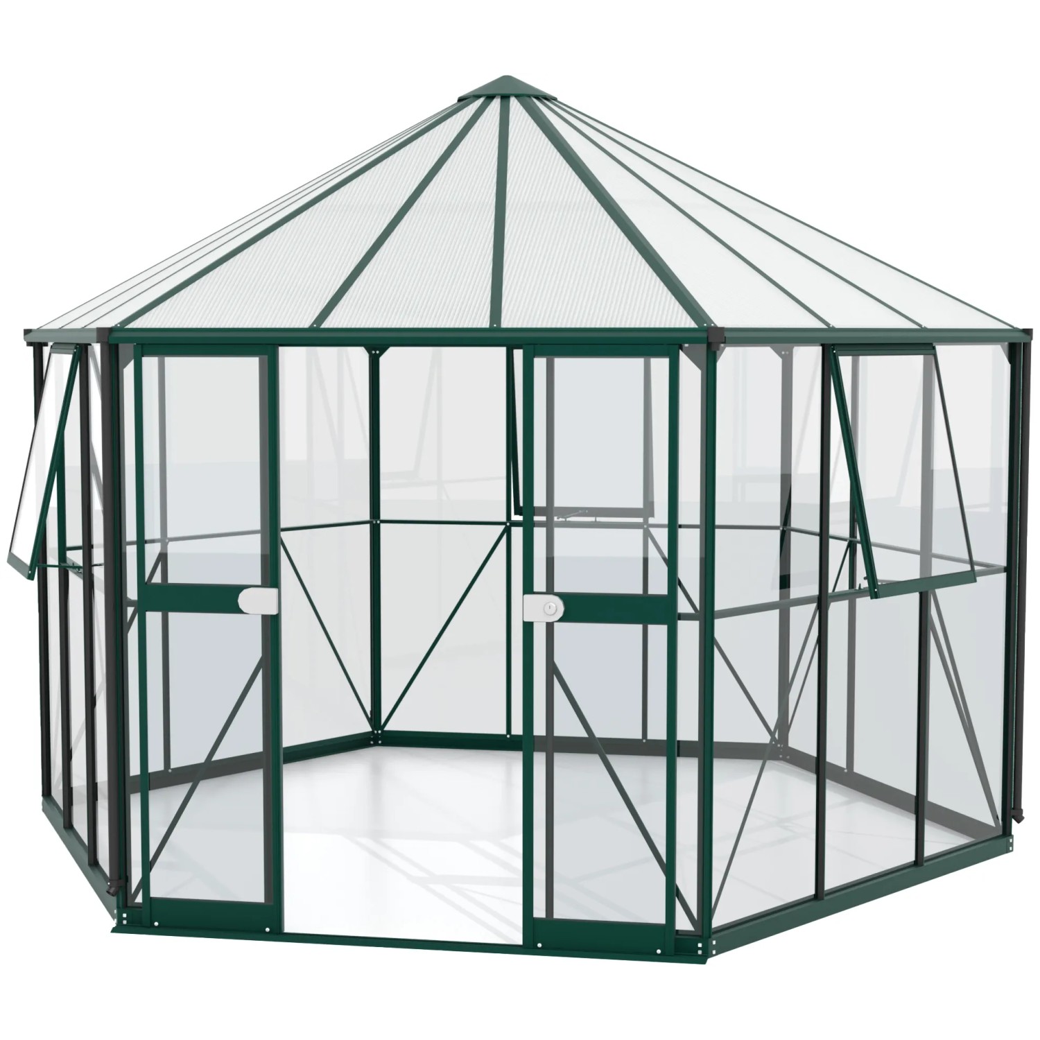 Vitavia Gewächshaus Galaxis 9000 in Smaragd mit ESG/HKP Verglasung und Doppelschiebetür.