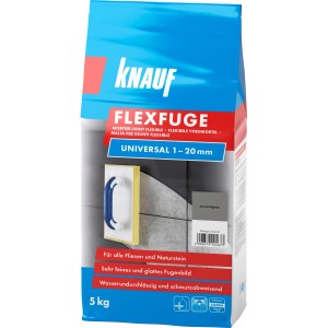 Knauf Flexfuge Universal Zementgrau 5kg: Fugenmörtel für Fliesen und Naturstein, ideal für innen und außen.