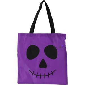 Lila Halloween-Tasche mit Totenkopf-Motiv und LEDs, 32x34x1 cm.