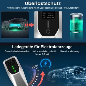 Junsun Typ 2 EV Ladegerät mit Display, demonstriert Überlastschutz und 3.5kW Ladeleistung für Elektrofahrzeuge.