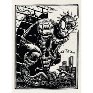 Komar Wandbild Marvel Spider-Man Lino-Cut 30 cm x 40 cm Schwarz-Weiß