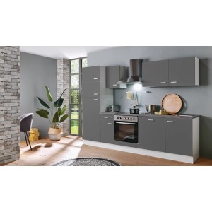 Moderne Menke Küchenzeile White Classic 270 cm in Graphit-Weiß mit E-Geräten.