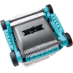 Unterseite des Deluxe Auto Pool Cleaner ZX300 Poolroboters mit Bürsten und Rädern.