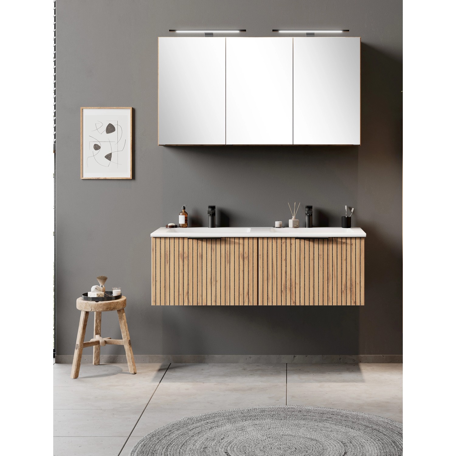 Held Möbel Waschtisch-Set Becken Weiß 200 x 120 x 47 cm Wildeiche 2-tlg._12