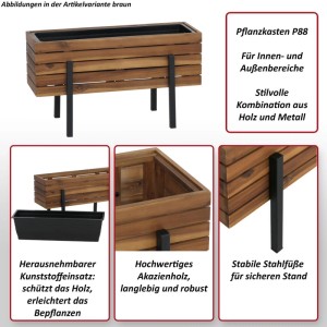 Schwarzer MCW Pflanzkasten P88 aus Akazienholz, 35x62x26cm, mit Metalfüßen.
