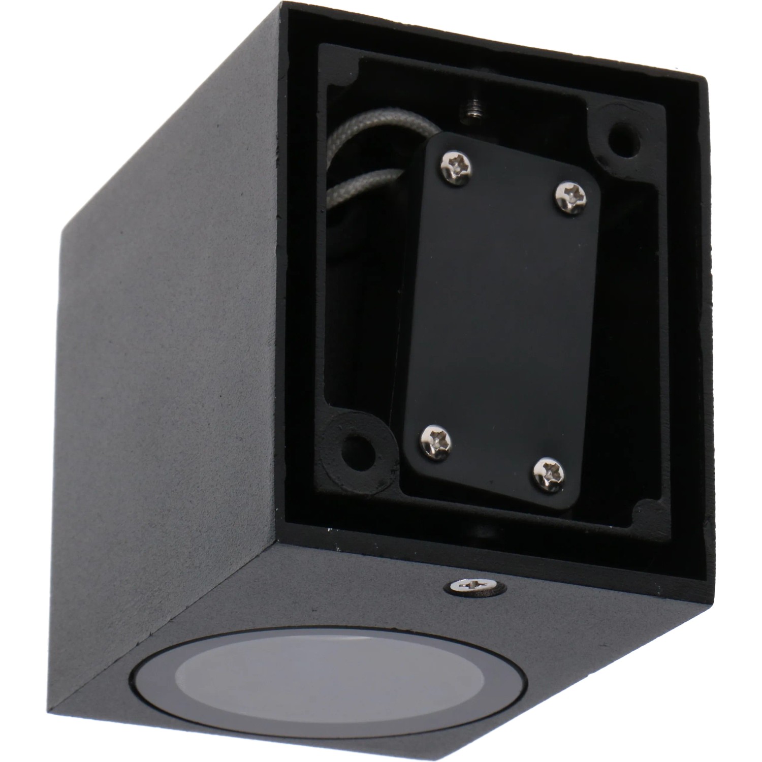 Schwarze, eckige LED`s light Außenwandleuchte, 1-flammig für blendfreie Beleuchtung.