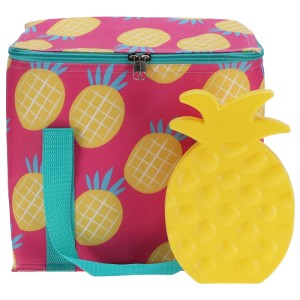 Kühltasche mit Ananas-Muster und Kühlakku in Ananasform, 24x16x22,5 cm.