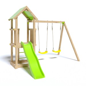Trigano Spielturm mit Rutsche, Sandkasten und Schaukel für Kinder zum Spielen im Garten.