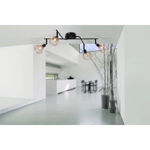 Schwarzer 4er Spot Dalma mit kupferfarbenen Drahtschirmen im Retro-Look.