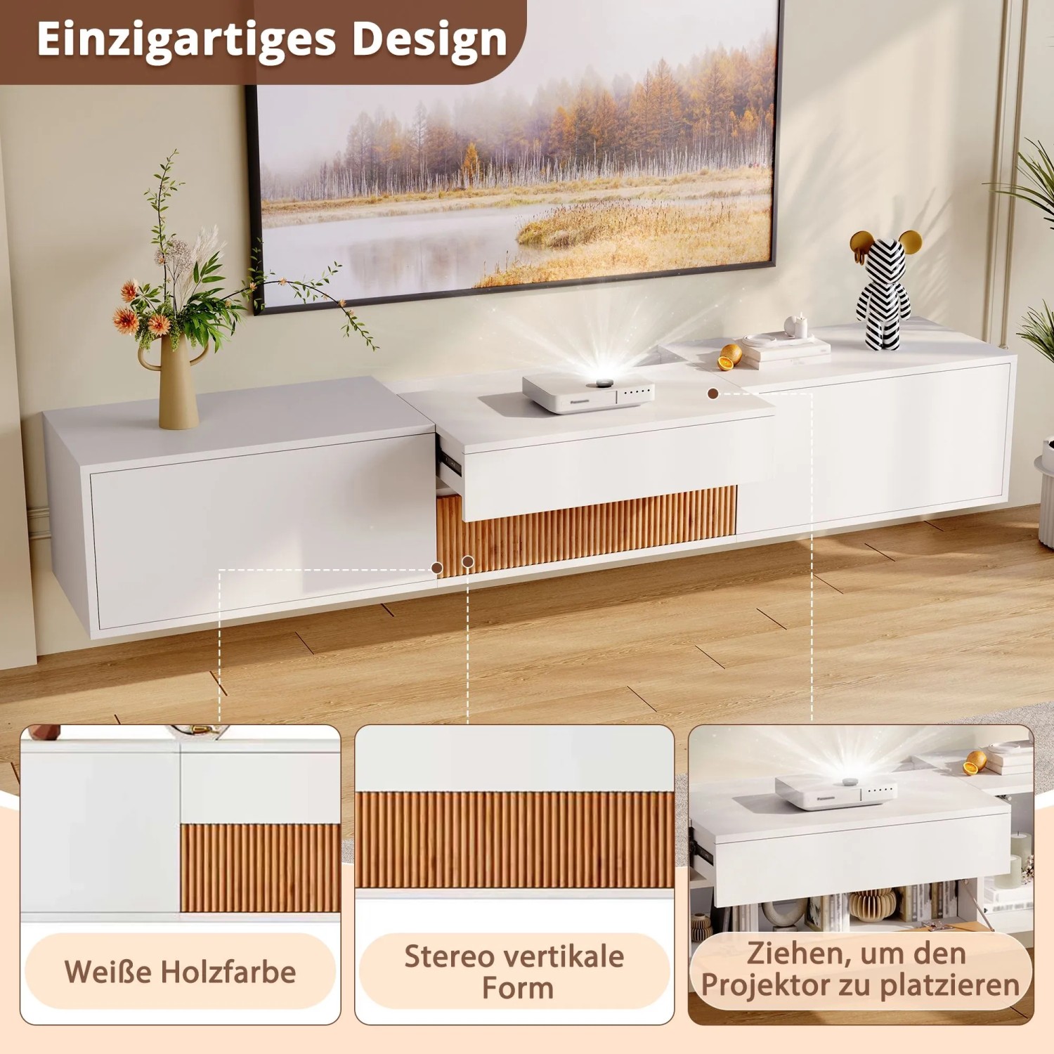 okwish TV Schrank mit Modernem Design Projektorhalter 180 x 34 x 30 cm Weiß_6