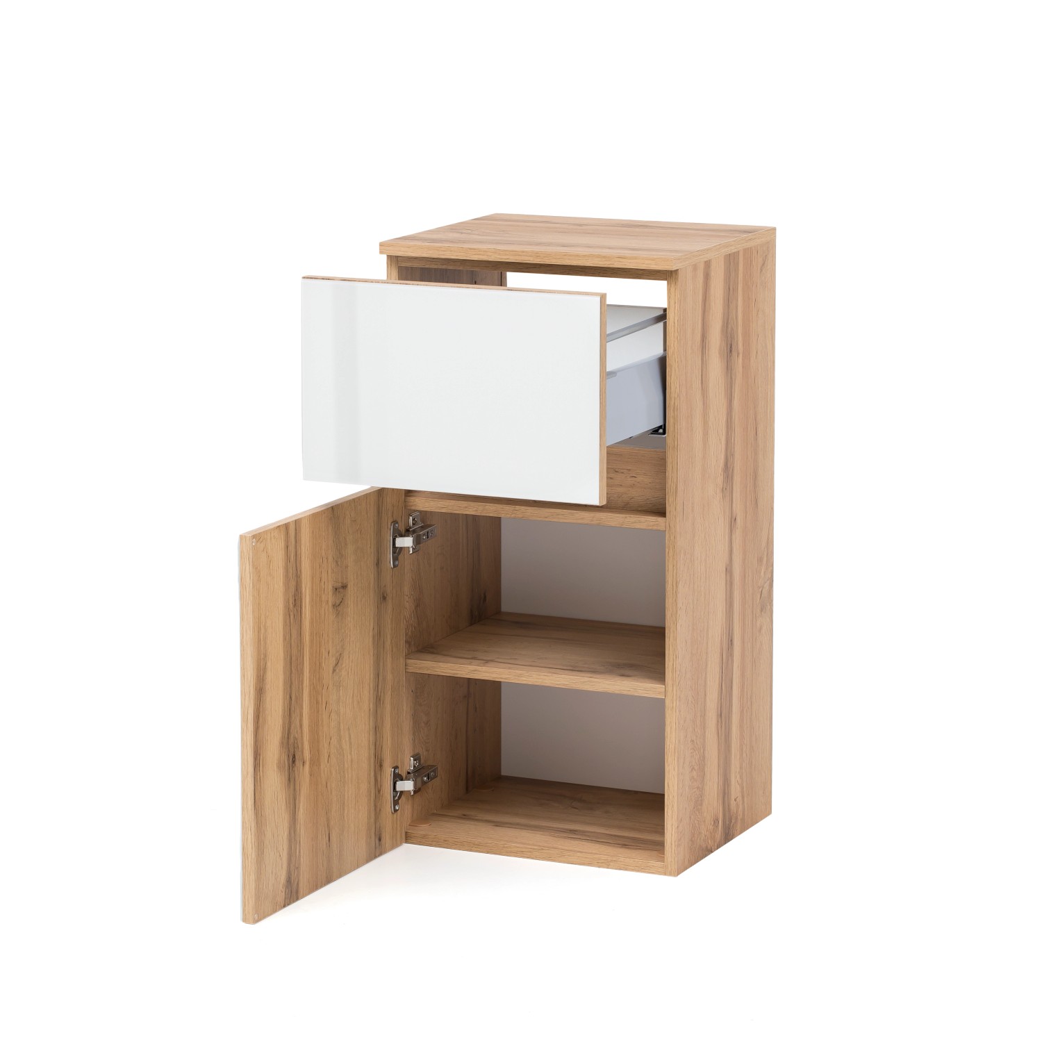 Held Möbel Unterschrank Pisa, 40 cm, Weiß und Wotaneiche, mit Schublade und offenem Fach.