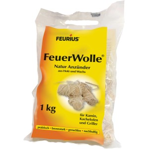 Feurius FeuerWolle 1 kg im Beutel, Holzwolle Anzünder für Kamin, Ofen und Grill.