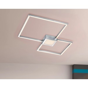 Moderne Trio Deckenleuchte Hydra, Nickel matt, eckig. LED Deckenlampe mit Dimmer, warmweißes Licht.