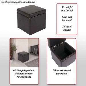 Schwarzer MCW Sitzhocker Carrara mit Deckel und Stauraum.