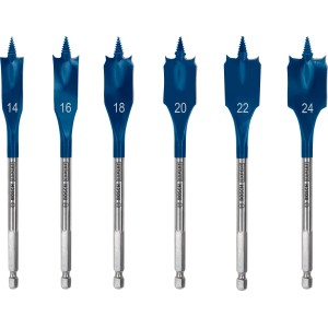 Bosch Expert Selfcut Flachfräsbohrer Set, 6-teilig, für Holz mit Durchmessern von 14 bis 24 mm.