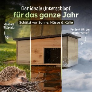 Winterfestes Moorland Igelhaus aus Holz (54x38 cm) für Überwinterung und als Unterschlupf.