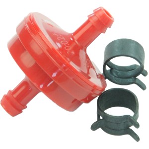 Benzinfilter für Rasenmäher, geeignet für Motoren unter 8 PS, mit zwei Schlauchschellen.