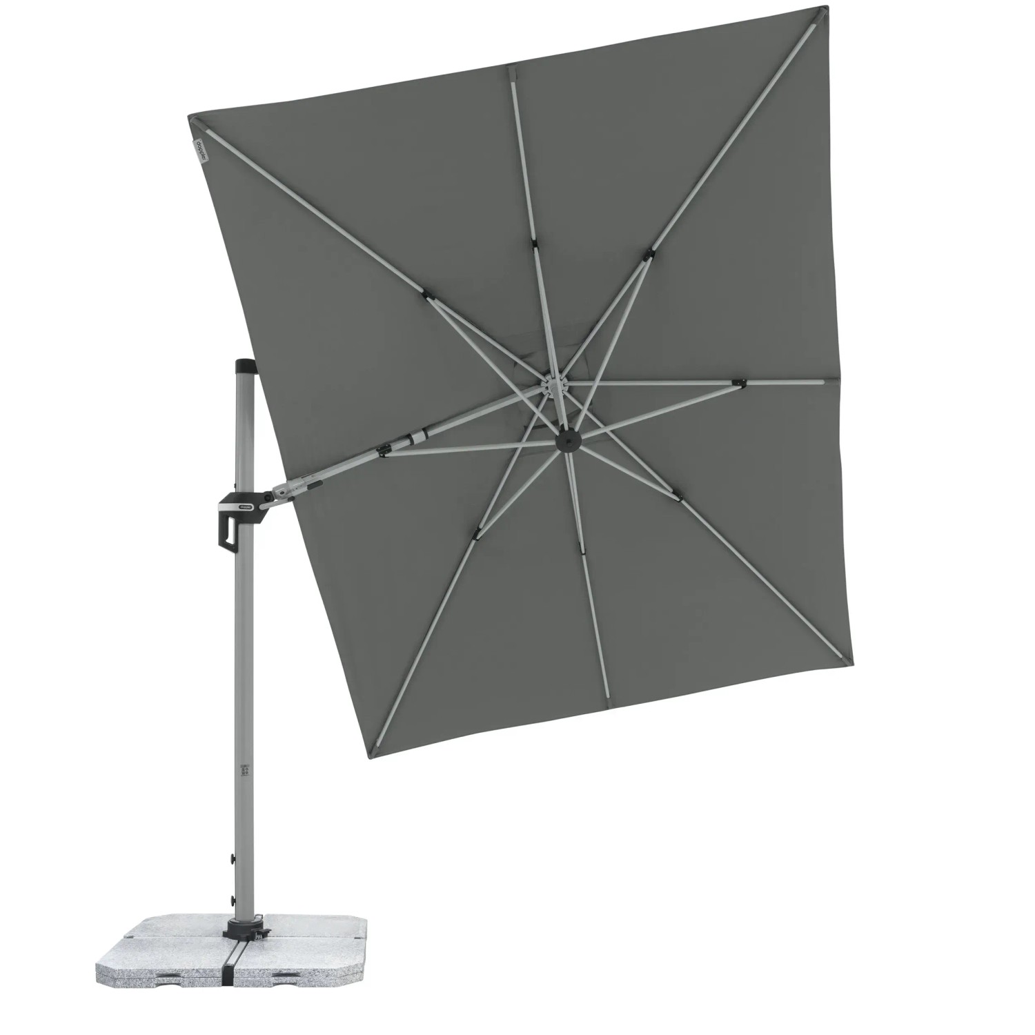 Doppler Ampelschirm Active II, 260x350 cm, anthrazit, mit Kurbel und drehbarem Schirm.