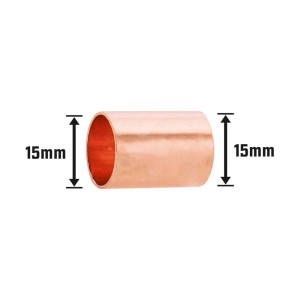 Kupfer Löt-Muffe, 15 mm Durchmesser, für die Verbindung von Kupferrohren im Sanitärbereich.