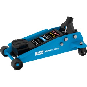 Blauer Güde Rangierwagenheber GRH 3/470 mit 3 t Hubkraft und Rollen für Werkstatt und Garage.