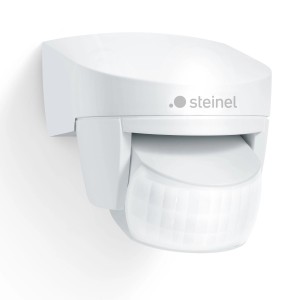 Weißer Steinel Bewegungsmelder IS 140-2 mit 140° Erfassungswinkel für Wandmontage.