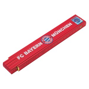 LUX Fan-Maßstab FCB, 2 m, Holzgliedermaßstab mit FC Bayern München Logo.