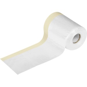 LUX-TOOLS 2-in-1 Kreppband und Abdeckfolie, beige und transparent, auf Rolle für Malerarbeiten.