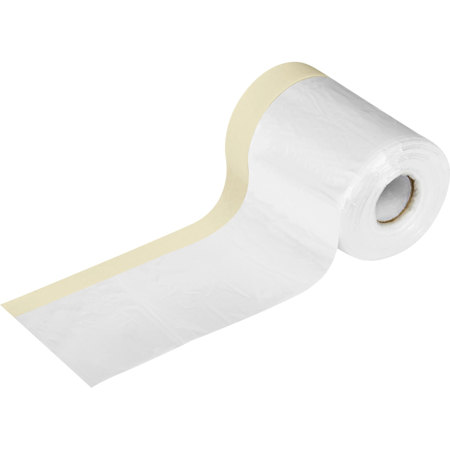 LUX-TOOLS 2-in-1 Kreppband und Abdeckfolie, beige und transparent, auf Rolle für Malerarbeiten.