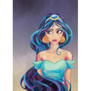 Komar Vliesfototapete Fascinating Jasmin, stilisierte Zeichung einer jungen Frau mit blauem Haar.