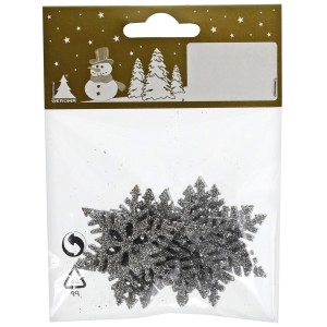 Schneeflocken aus Holz/Glitter 5 cm 6 Stück