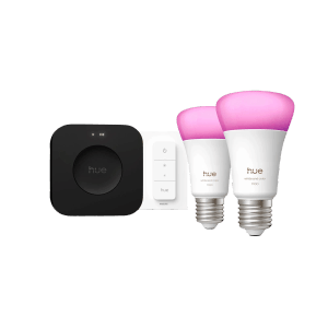 Philips Hue Bridge Pro Set mit Dimmer und 2 E27 Smart-Leuchtmitteln (White & Color)