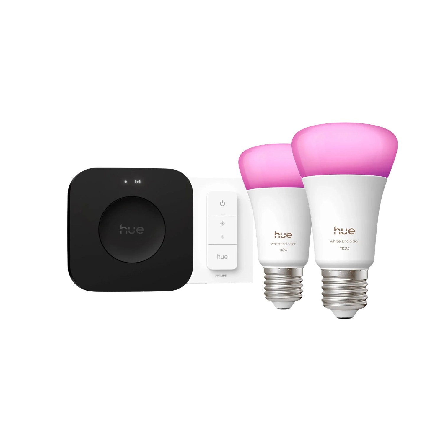 Philips Hue Bridge Pro Set mit Dimmer und 2 E27 Smart-Leuchtmitteln (White & Color)
