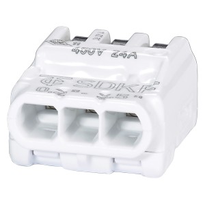 Weiße 3-polige Hebelklemme für Leiter von 0,2-2,5 mm², 5er-Set.