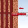 Illustration: Fischer Duopower Dübel 8x65 mit Schraube im Einsatz in einer Wand.