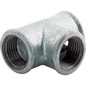 T-Stück 18,6 mm (Rp 1/2) aus Temperguss, verzinkt für Wasser- und Heizungsinstallationen.