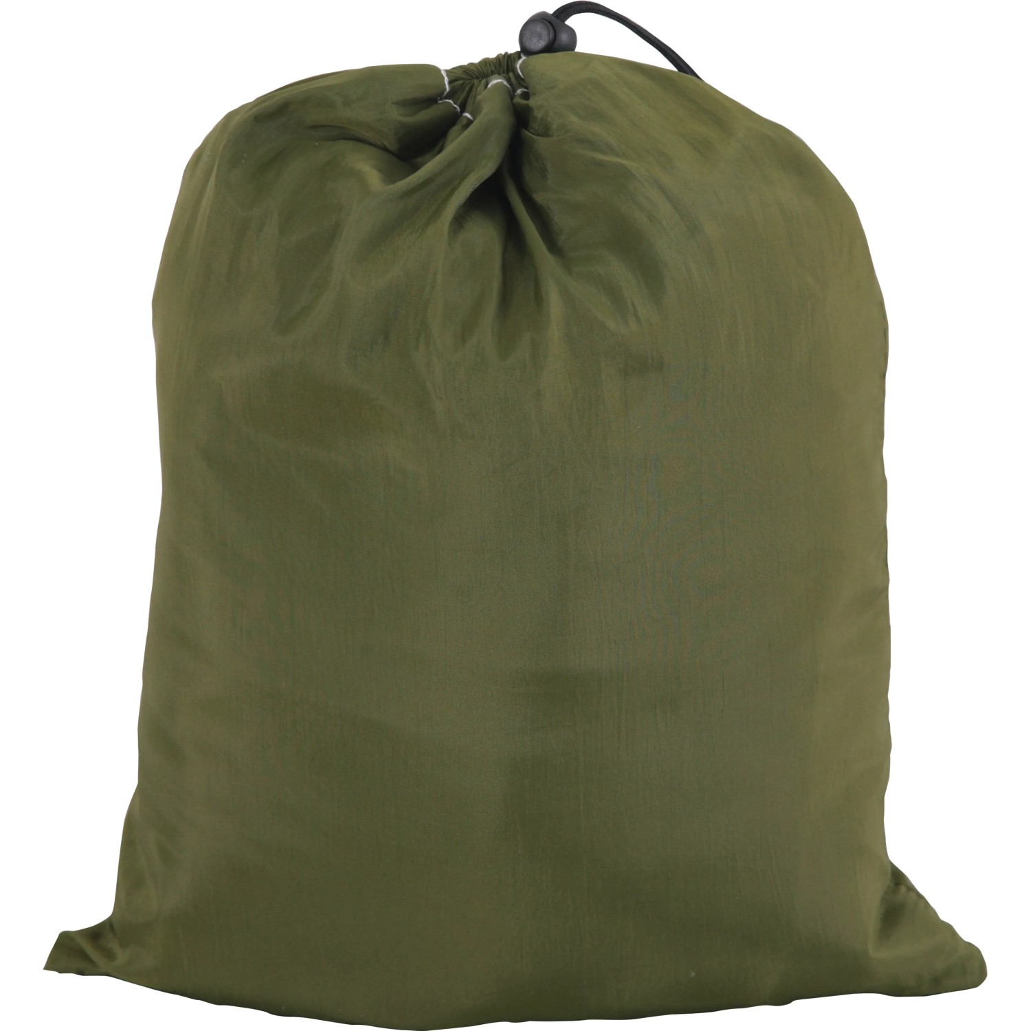Verpackte, grüne Hängematte mit Moskitonetz in Tragetasche für Camping & Outdoor.