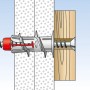 Illustration: Fischer Duoblade Gipskartondübel in Gipskarton- und Holzplatte montiert.