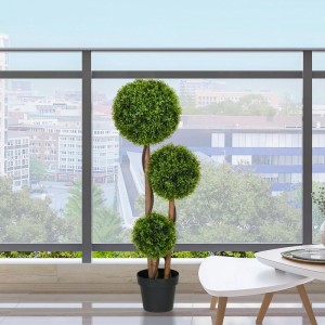 HOMCOM Kunstpflanze Buchsbaum 110 cm mit 3 grünen Kugeln auf gedrehtem Stamm im Topf. Ideal für Deko.