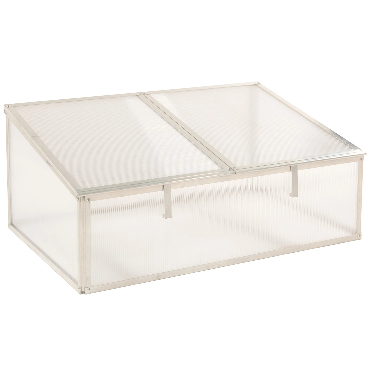 Westmann Frühbeetaufsatz Genus 100 für Hochbeet, mit lichtdurchlässigen Doppelstegpaneelen und Aluminiumrahmen.