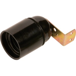 Schwarze E27 Lampenfassung mit Winkelbefestigung für Lampeninstallationen.