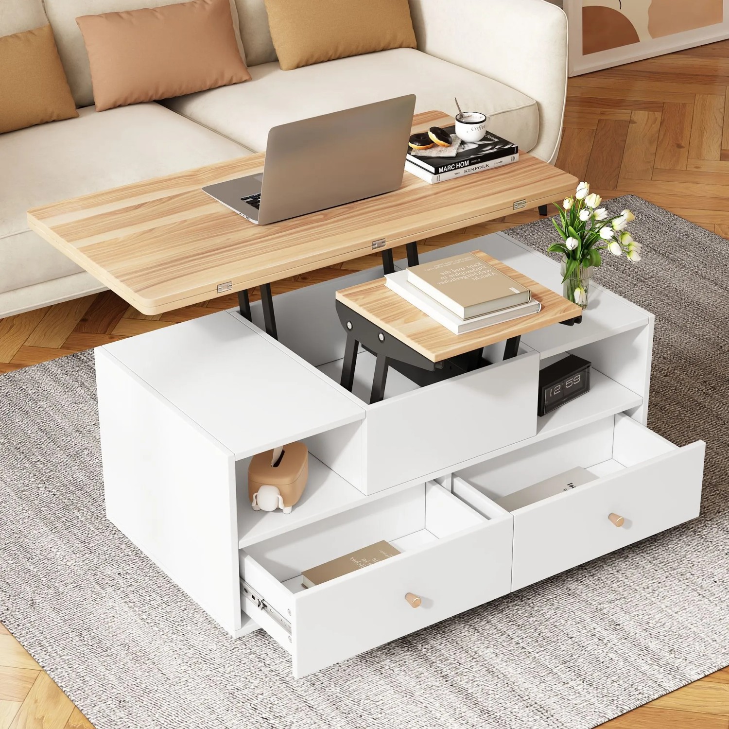 okwish Couchtisch HöhenVerstellbar mit Klappfunktion und Universalrollen Naturfarben 100 x 50 cm kaufen bei OBI