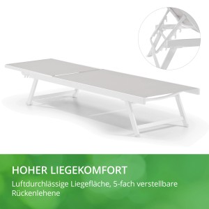 Leco Sonnenliege Elina, lichtgrau/weiß, mit verstellbarer Rückenlehne und klappbaren Füßen.