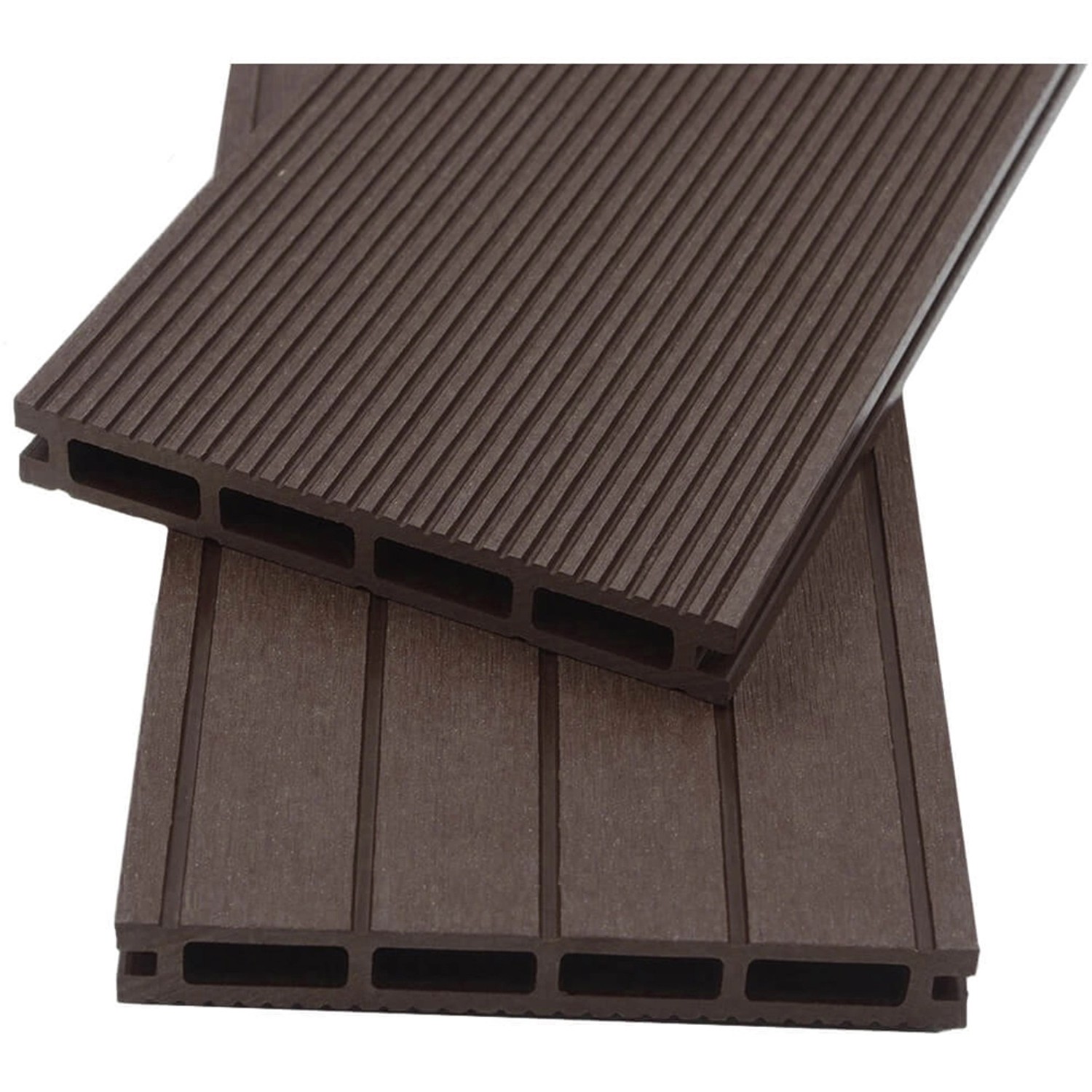 Home Deluxe WPC Terrassendielen Samana, dunkelbraun, mit geriffelter und glatter Oberfläche.
